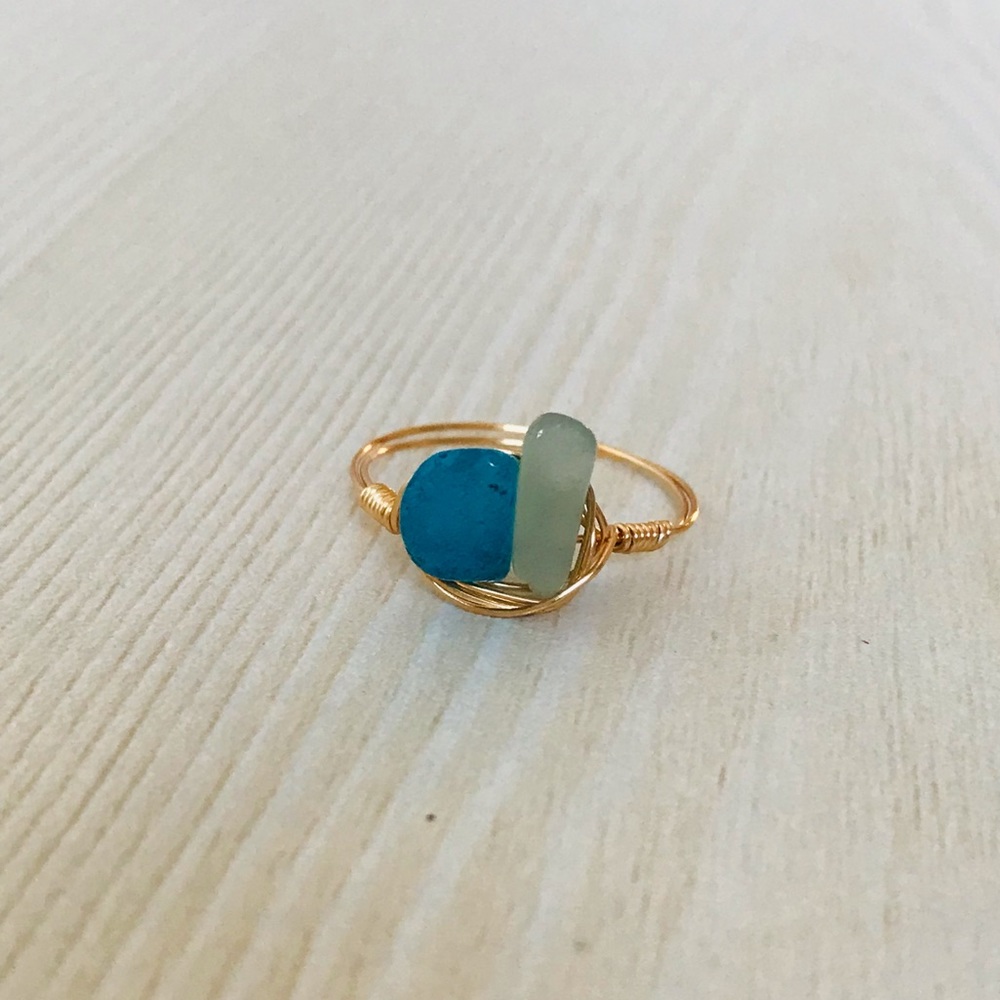 Aquamarine and Green Aventurine Crystal Ring